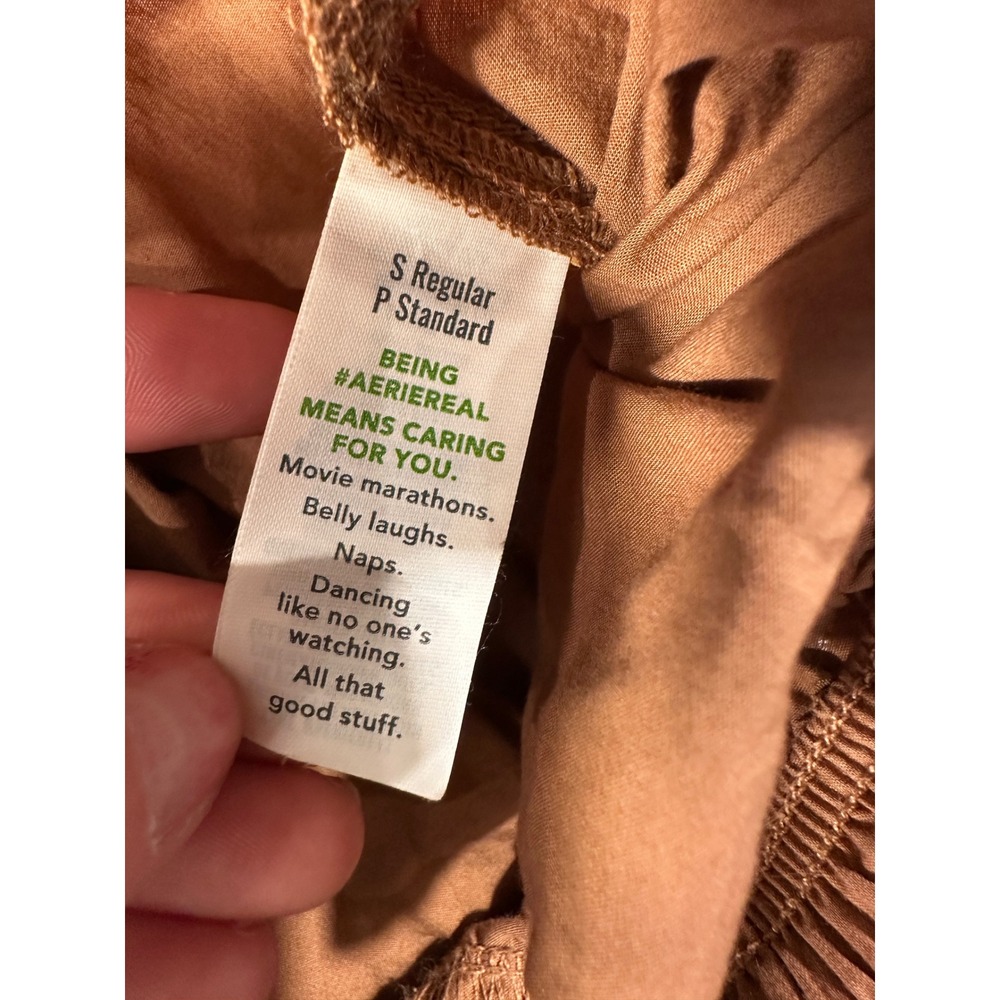 Aerie Women Small Brown Cotton Poplin Balloon Parachute Pants Elastic Waist - Picture 6 of 8